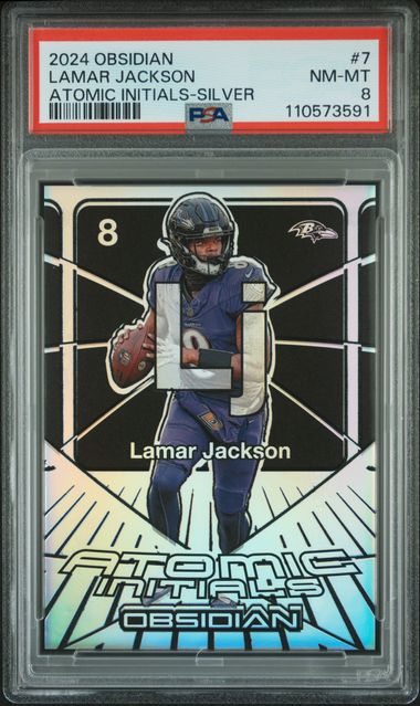 2024 Panini Obsidian Atomic Initials Lamar Jackson #7 (Atomic Initials-Silver) Nm-Mt 8 front