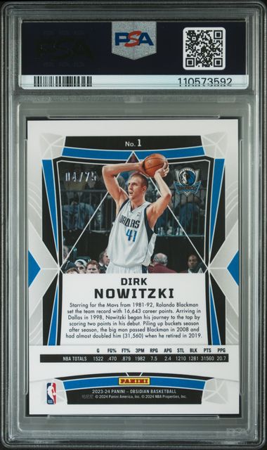 2023 Panini Obsidian Dirk Nowitzki #1 (Electric Etch Reggae Flood) Mint 9 back