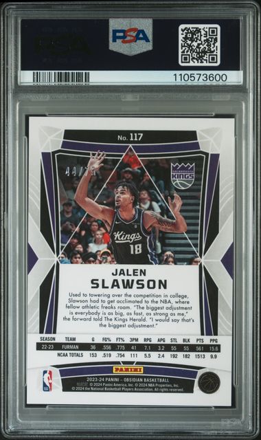 2023 Panini Obsidian Jalen Slawson #117 (Electric Etch Reggae Flood) Mint 9 back