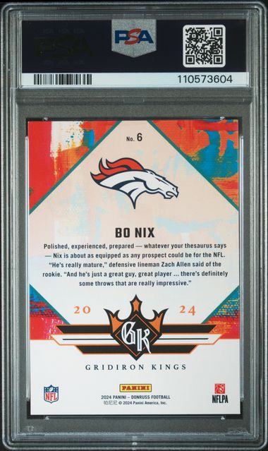 2024 Panini Donruss Rookie Gridiron Kings Bo Nix #6 Mint 9 back