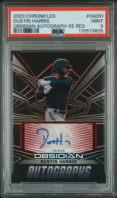 2023 Panini Chronicles Obsidian Autographs Dustin Harris #Oadh (Obsidian Autograph-Ee Red) Mint 9 front