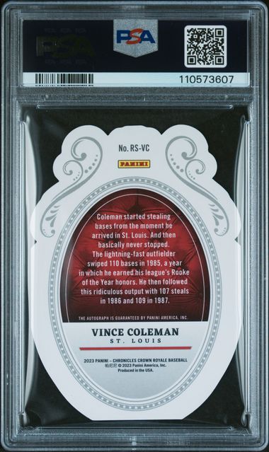 2023 Panini Chronicles Crown Royale Royal Signatures Vince Coleman #Rsvc Mint 9 back