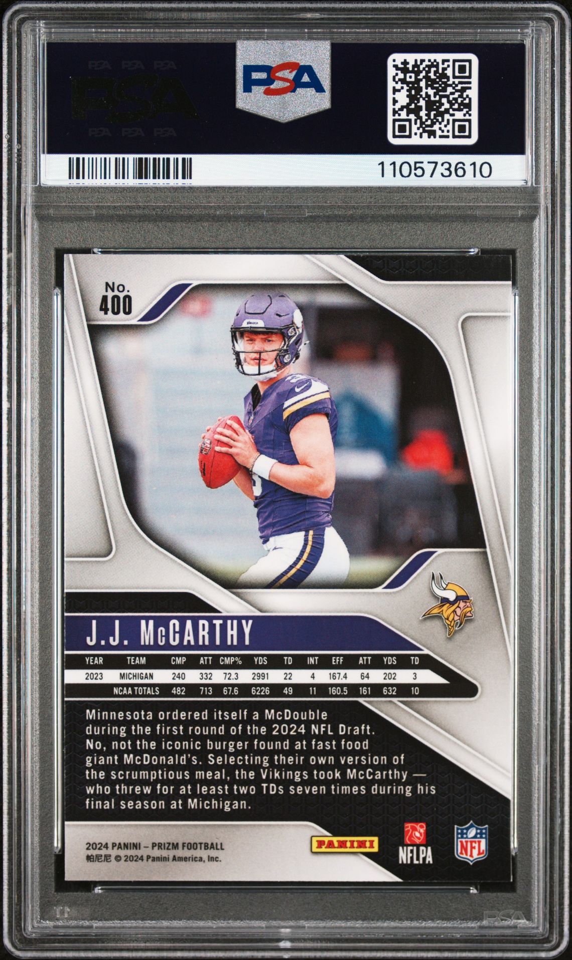 2024 Panini Prizm Jj Mccarthy #400 Mint 9 back