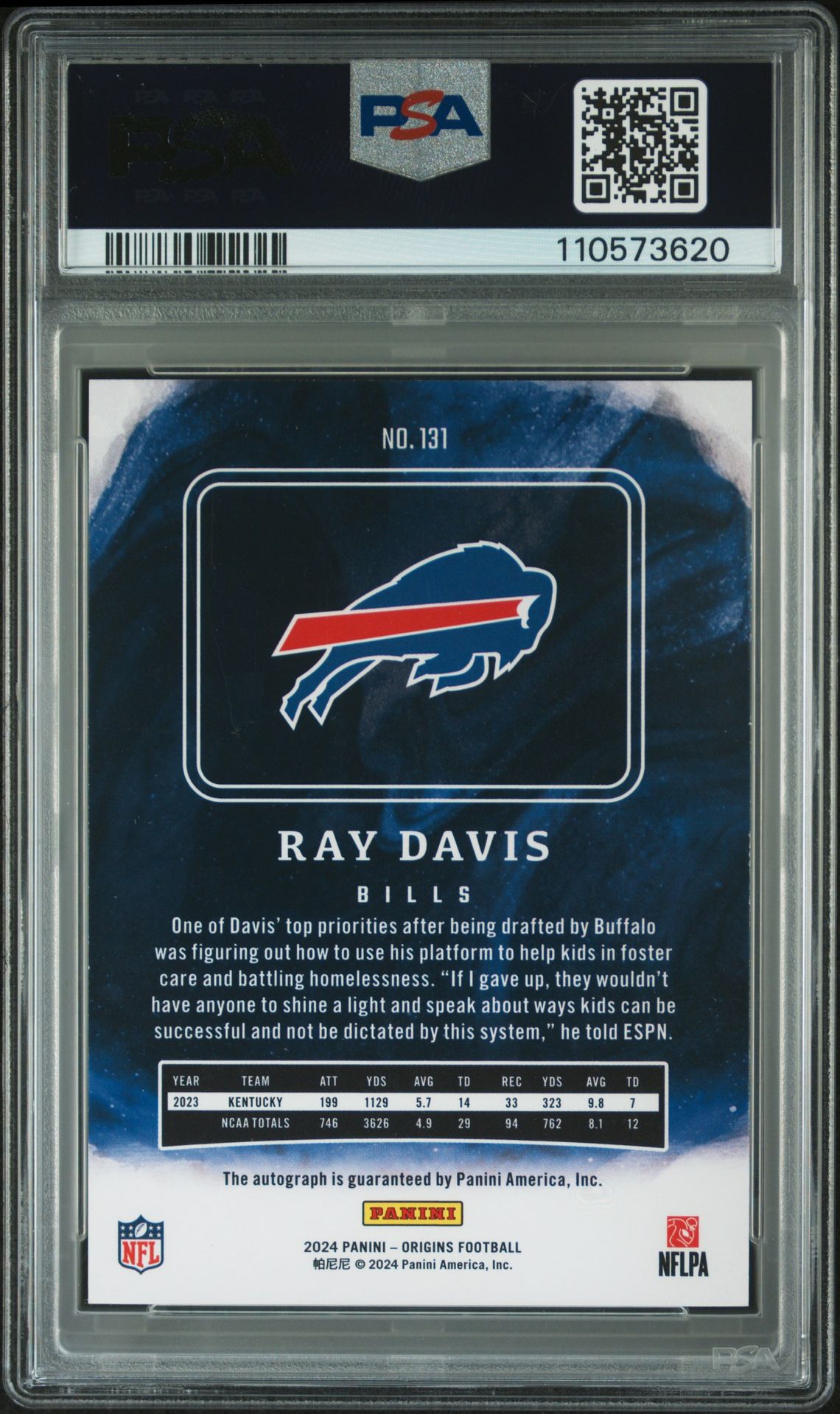 2024 Panini Origins Ray Davis #131 (Signature) Mint 9 back