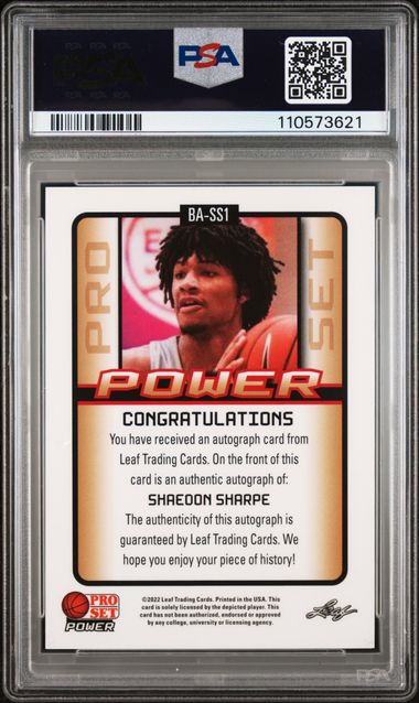 2021 Leaf Pro Set Power Autographs Shaedon Sharpe #Ss1 (Autograph-Red) Mint 9 back