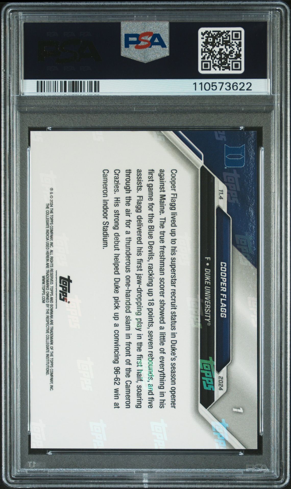 2024-25 Bowman U Now Cooper Flagg #1 Gem Mt 10 back