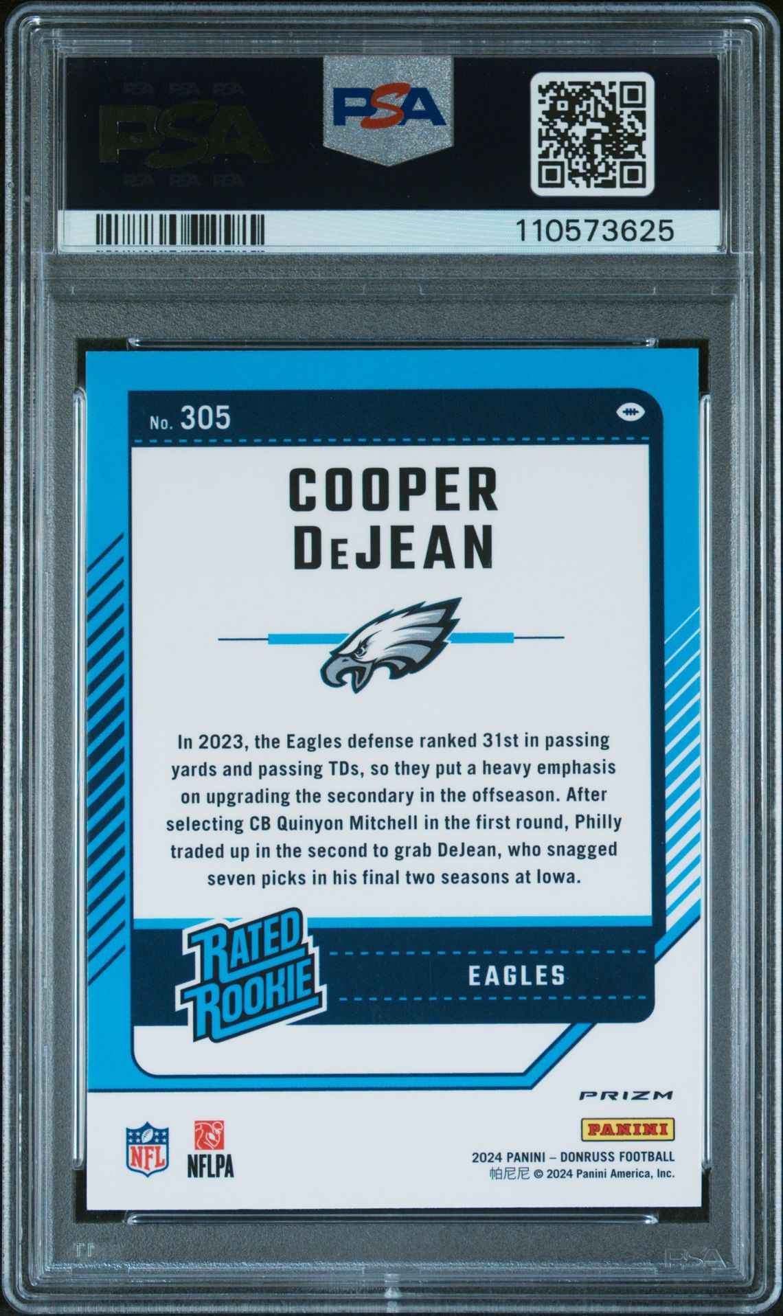 2024 Panini Donruss Cooper Dejean #305 (Optic Preview-Red Pandora) Mint 9 back