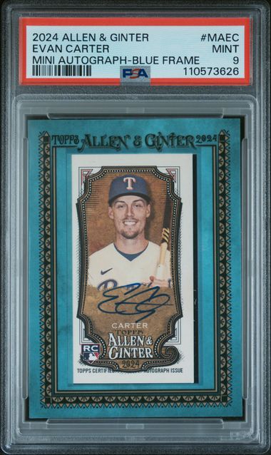 2024 Topps Allen & Ginter Mini Baseball Autographs Evan Carter #Maec (Mini Autograph-Blue Frame) Mint 9 front