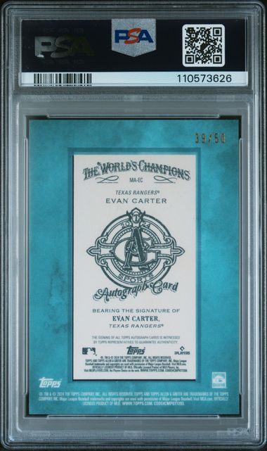 2024 Topps Allen & Ginter Mini Baseball Autographs Evan Carter #Maec (Mini Autograph-Blue Frame) Mint 9 back