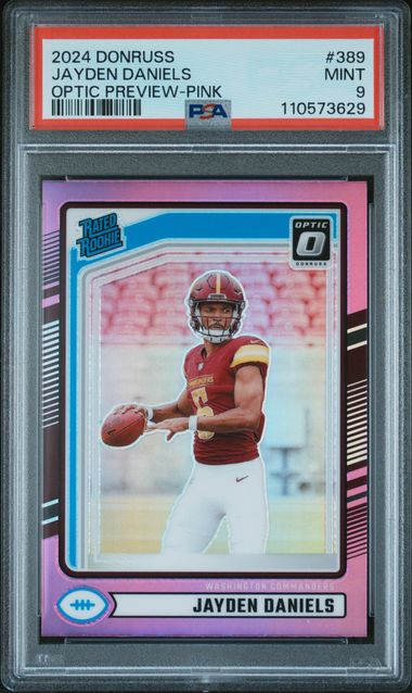 2024 Panini Donruss Jayden Daniels #389 (Optic Preview-Pink) Mint 9 front
