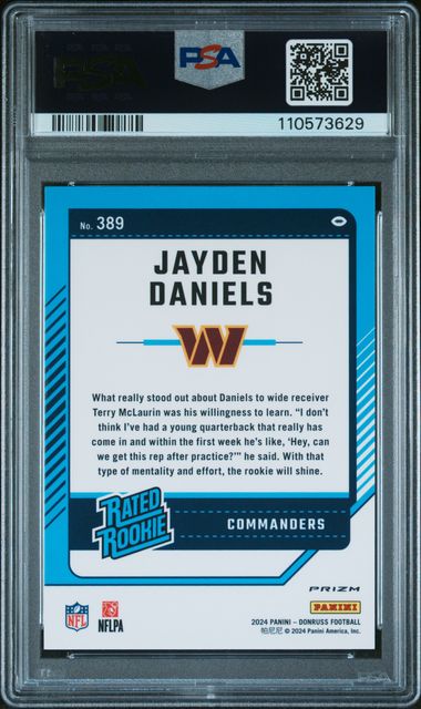 2024 Panini Donruss Jayden Daniels #389 (Optic Preview-Pink) Mint 9 back