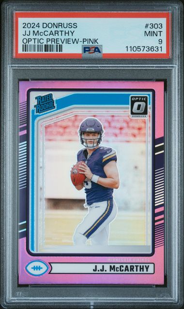 2024 Panini Donruss Jj Mccarthy #303 (Optic Preview-Pink) Mint 9 front