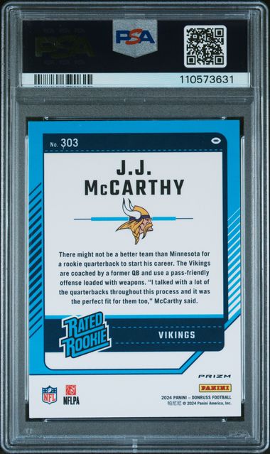 2024 Panini Donruss Jj Mccarthy #303 (Optic Preview-Pink) Mint 9 back