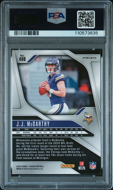 2024 Panini Prizm Jj Mccarthy #400 (Disco Prizm) Gem Mt 10 back