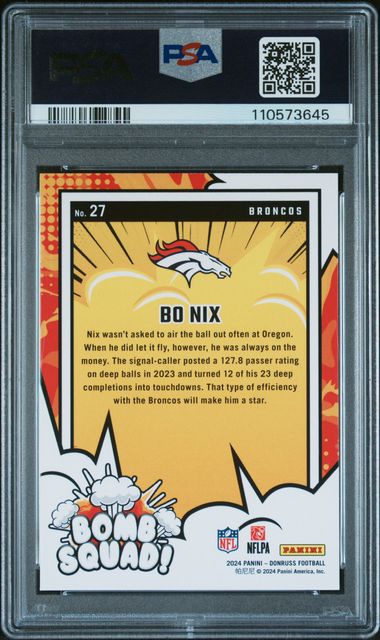 2024 Panini Donruss Bomb Squad Bo Nix #27 Mint 9 back