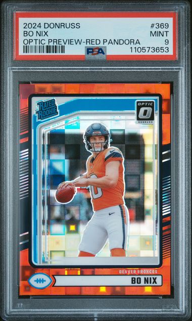 2024 Panini Donruss Bo Nix #369 (Optic Preview-Red Pandora) Mint 9 front