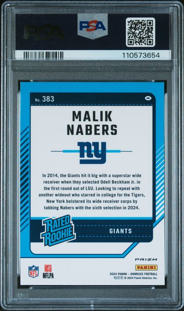 2024 Panini Donruss Malik Nabers #383 (Optic Preview-Red Pandora) Gem Mt 10 back