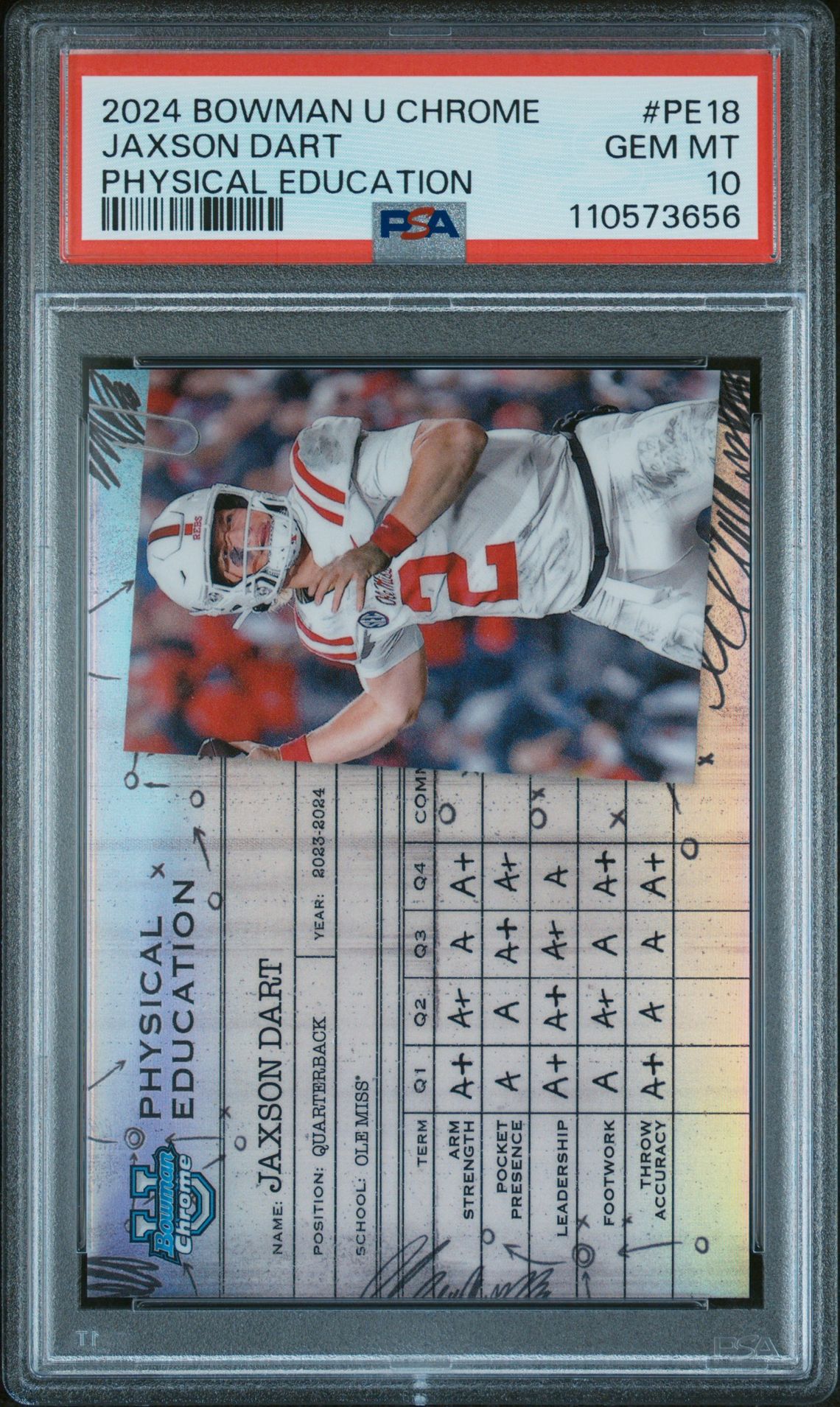 2024 Bowman University Chrome Physical Education Jaxson Dart #Pe18 Gem Mt 10 front