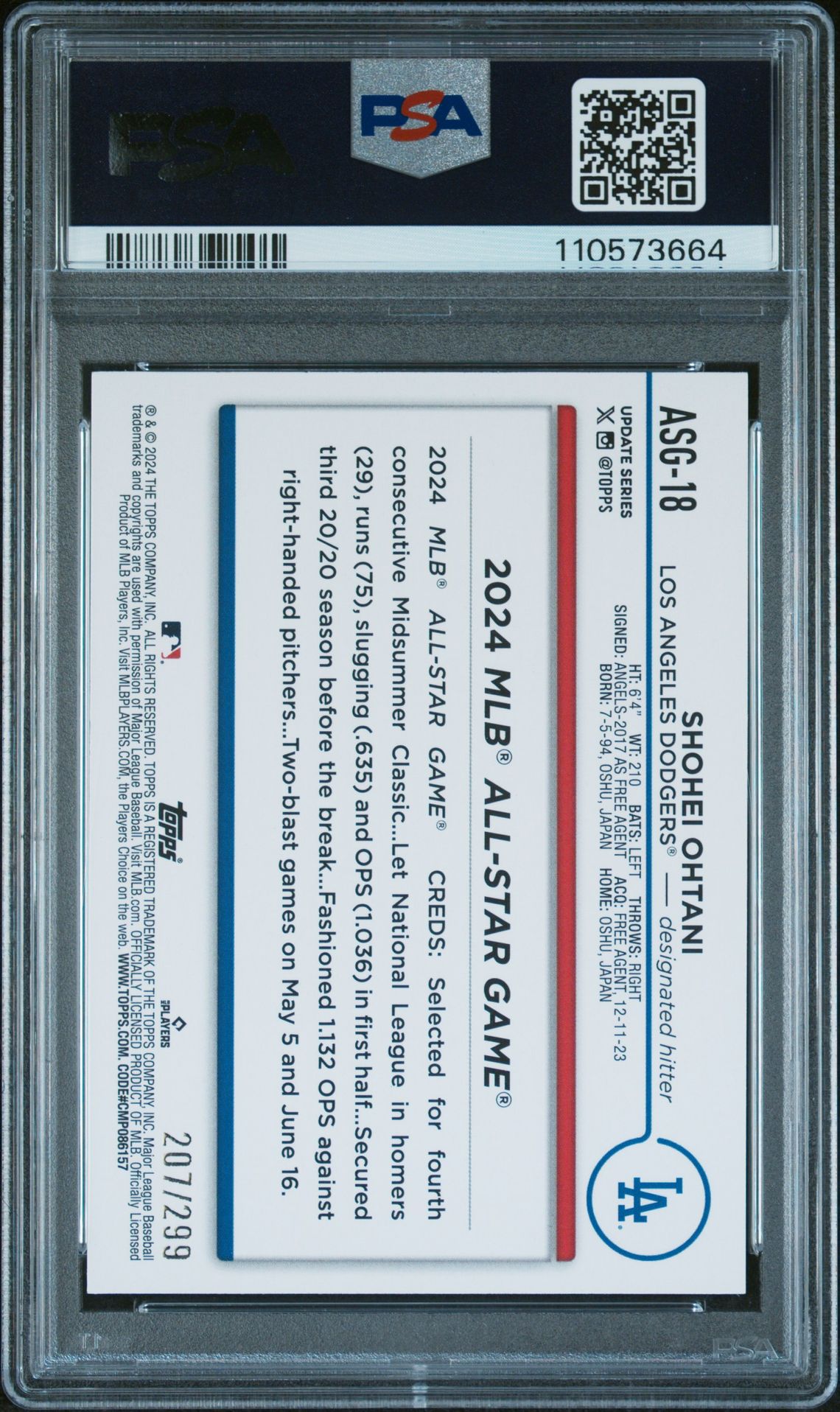 2024 Topps Update 2024 All-Star Game Shohei Ohtani #Asg18 (All-Star Game-Black) Gem Mt 10 back
