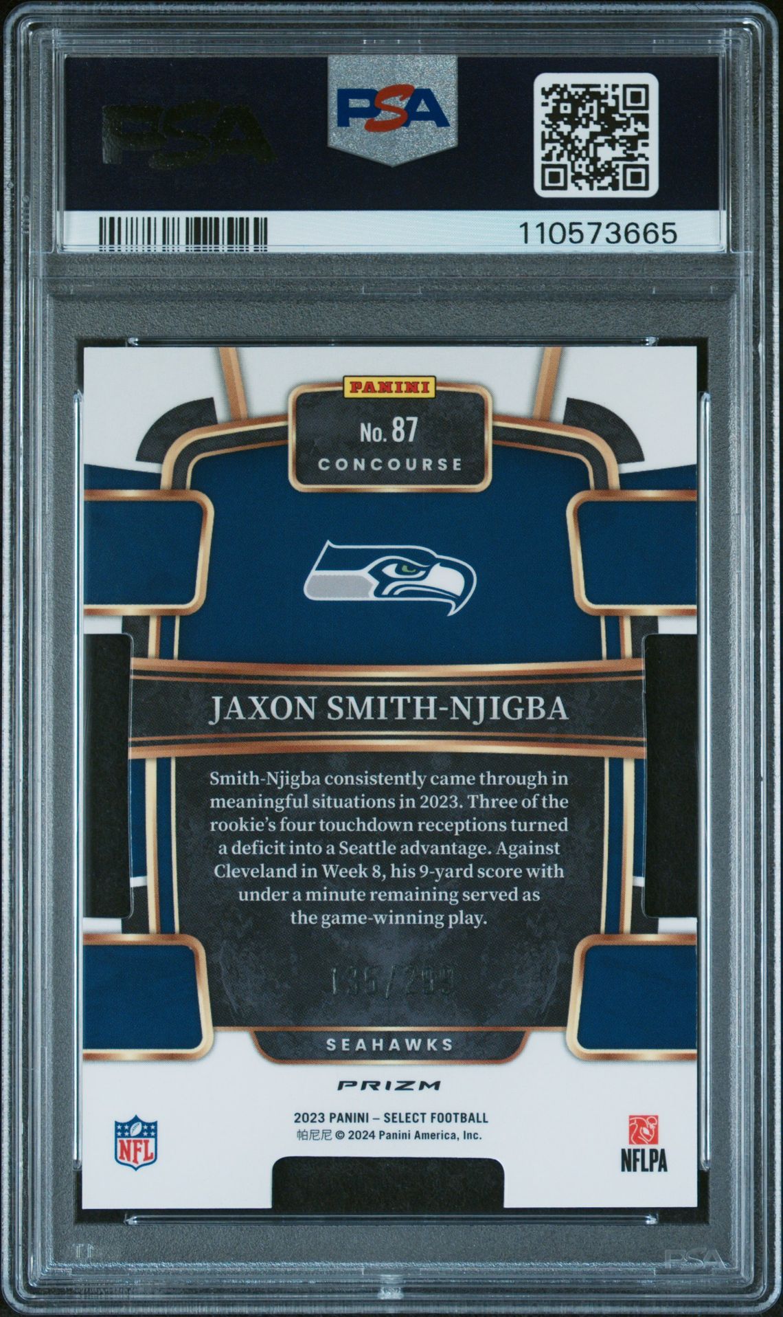 2023 Panini Select Jaxon Smith-Njigba #87 (Die-Cut Copper Prizm) Gem Mt 10 back