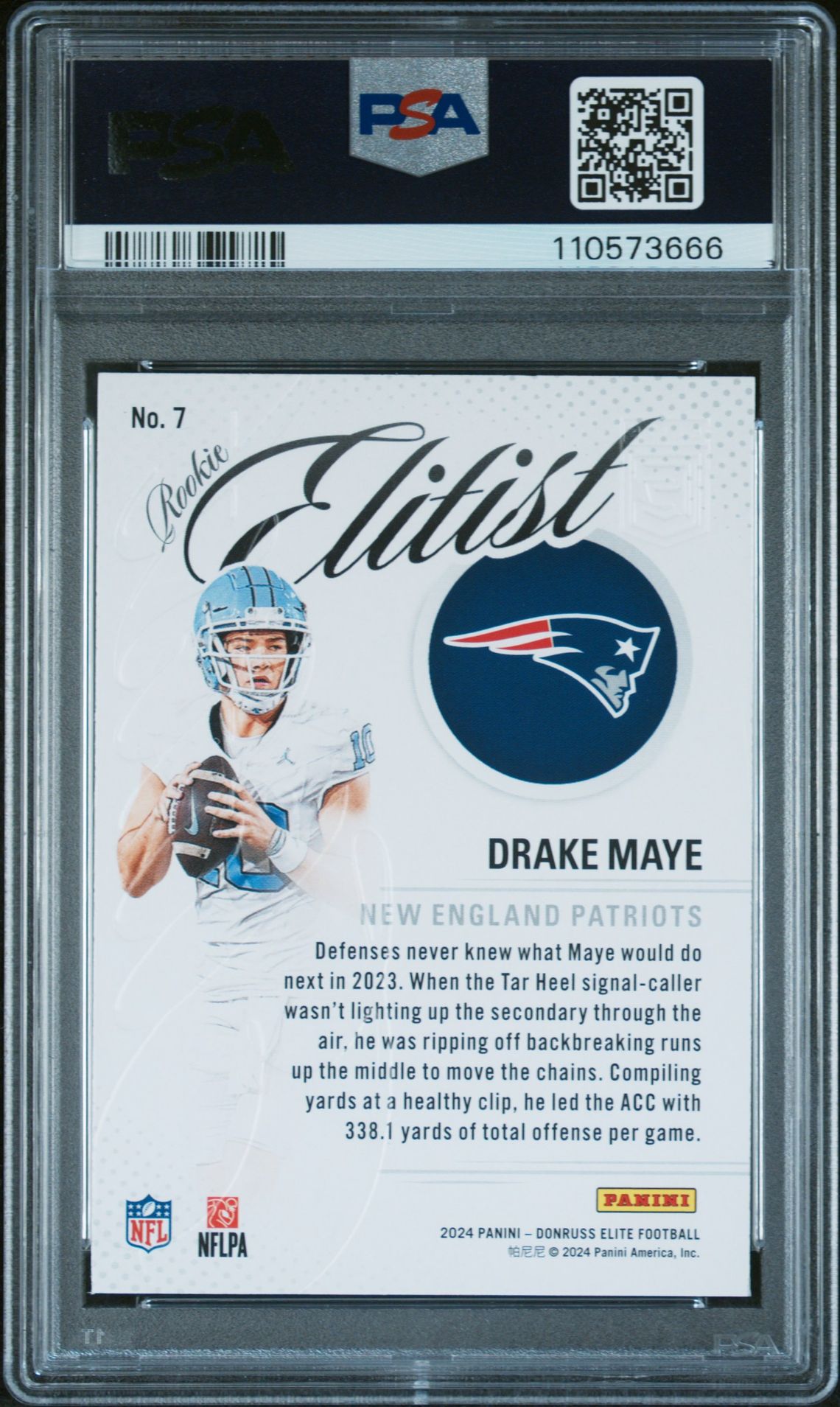 2024 Panini Donruss Elite Rookie Elitist Drake Maye #7 Gem Mt 10 back