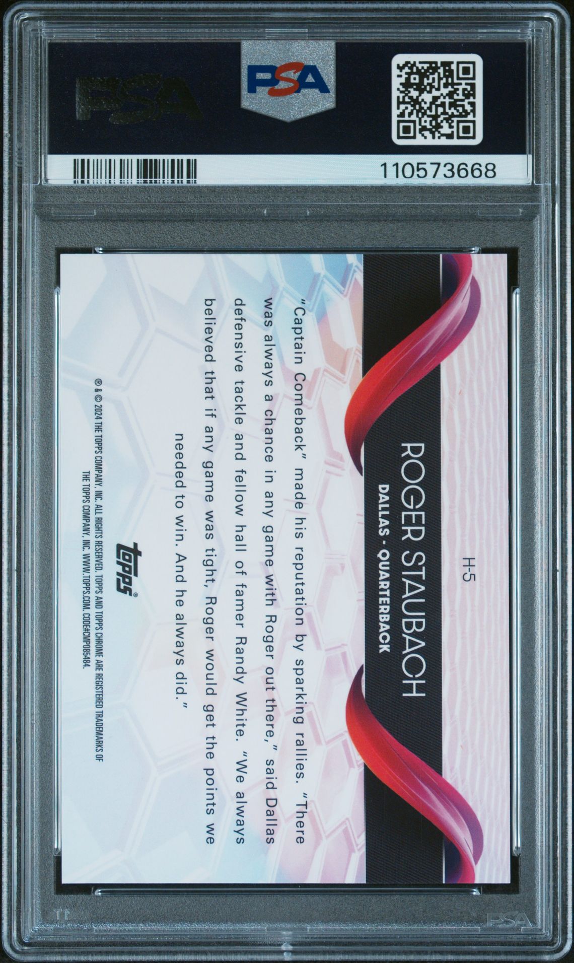 2024 Topps Chrome Helix Roger Staubach #H5 Gem Mt 10 back