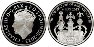 2023 £5 Coronation of Charles III Ag PR69DCAM
