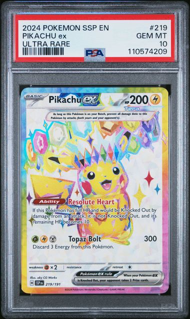2024 Pokemon Ssp En-Surging Sparks Pikachu Ex #219 (Ultra Rare) Gem Mt 10 front