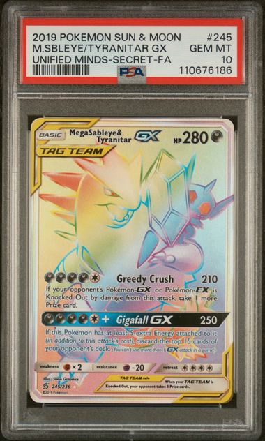 2019 POKEMON SUN & MOON UNIFIED MINDS #245 M.SBLEYE/TYRANITAR GX UNIFIED MINDS-SECRET-FA (PSA 10) (PSA 10) – 110676186