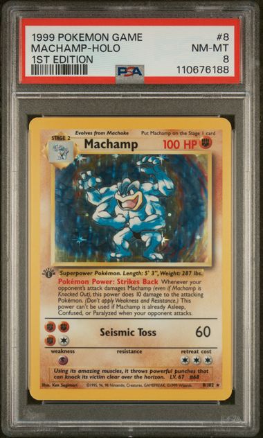 1999 POKEMON GAME #8 MACHAMP-HOLO 1ST EDITION (PSA 8) (PSA 8) – 110676188
