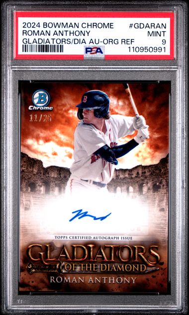 2024 Bowman Chrome Gladiators Of The Diamond Autographs Roman Anthony #Gdaran (Gladiators/Dia Au-Org Ref) Mint 9 front