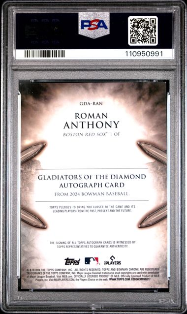 2024 Bowman Chrome Gladiators Of The Diamond Autographs Roman Anthony #Gdaran (Gladiators/Dia Au-Org Ref) Mint 9 back
