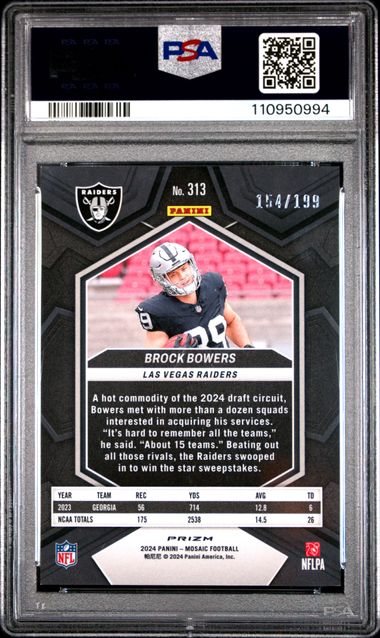 2024 Panini Mosaic Brock Bowers #313 (Orange) Mint 9 back