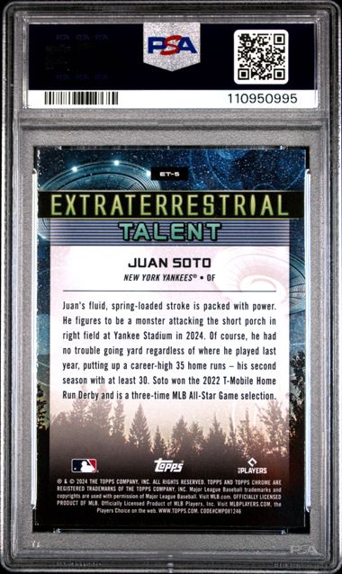 2024 Topps Chrome Cosmic Extraterrestrial Talent Juan Soto #Et5 (Et-Green Space Dust Ref) Mint 9 back