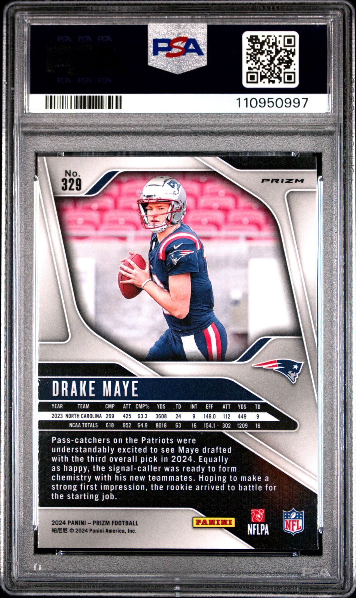 2024 Panini Prizm Drake Maye #329 (Red/White/Blue Prizm) Mint 9 back