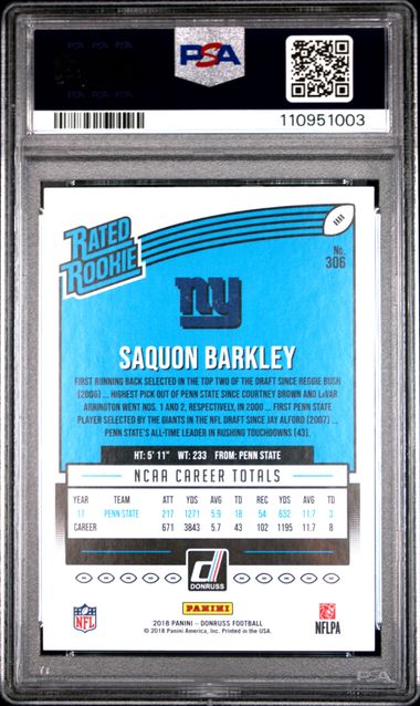 2018 Panini Donruss Saquon Barkley #306 Gem Mt 10 back