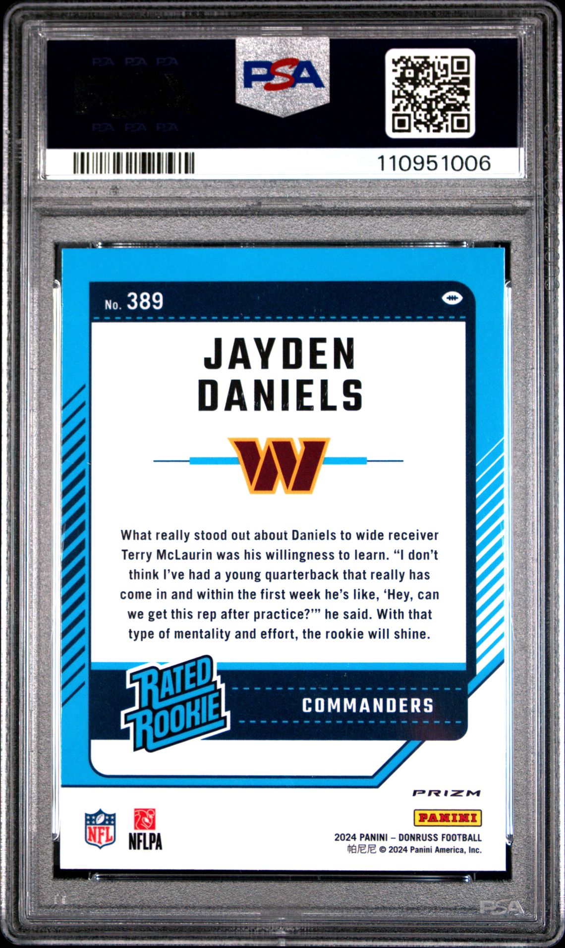 2024 Panini Donruss Jayden Daniels #389 (Optic Preview-Red Wave) Gem Mt 10 back