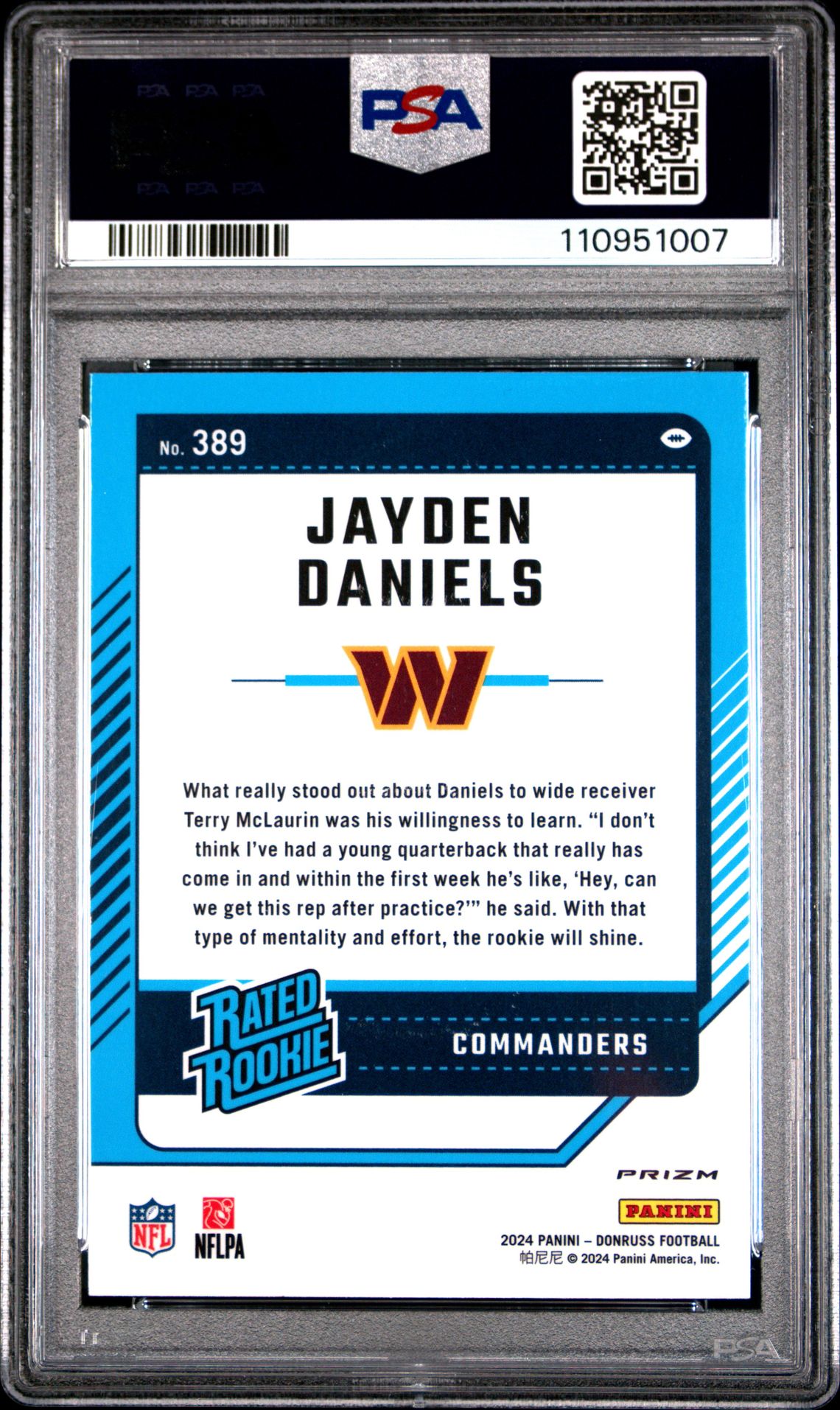 2024 Panini Donruss Jayden Daniels #389 (Optic Preview-Red Wave) Gem Mt 10 back