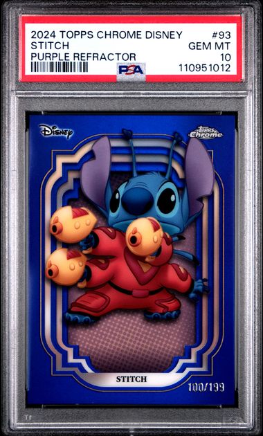 2024 Topps Chrome Disney Stitch #93 (Purple Refractor) Gem Mt 10 front
