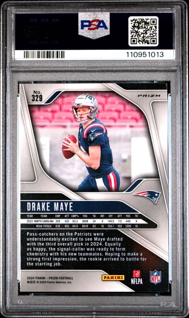 2024 Panini Prizm Drake Maye #329 (Lazer Prizm) Gem Mt 10 back