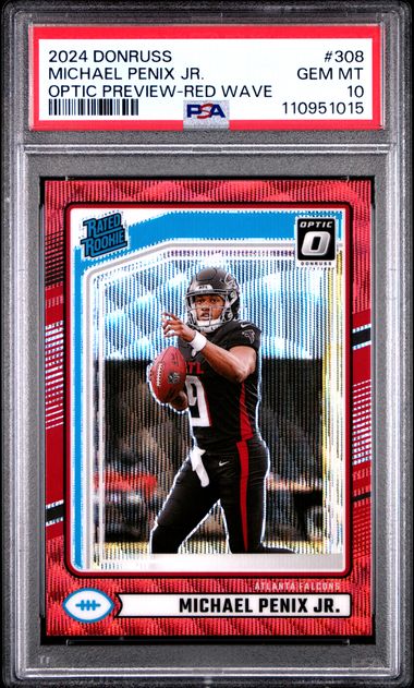 2024 Panini Donruss Michael Penix Jr. #308 (Optic Preview-Red Wave) Gem Mt 10 front