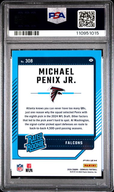 2024 Panini Donruss Michael Penix Jr. #308 (Optic Preview-Red Wave) Gem Mt 10 back