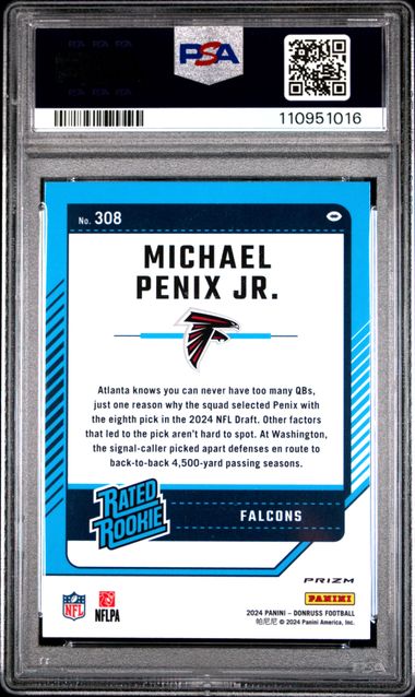 2024 Panini Donruss Michael Penix Jr. #308 (Optic Preview-Red Wave) Gem Mt 10 back