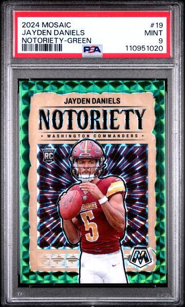 2024 Panini Mosaic Notoriety Jayden Daniels #19 (Notoriety-Green) Mint 9 front
