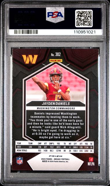 2024 Panini Mosaic Jayden Daniels #302 (Green) Gem Mt 10 back