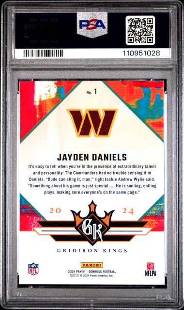 2024 Panini Donruss Rookie Gridiron Kings Jayden Daniels #1 Gem Mt 10 back