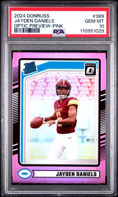 2024 Panini Donruss Jayden Daniels #389 (Optic Preview-Pink) Gem Mt 10 front