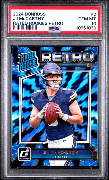 2024 Panini Donruss Rated Rookies Retro Jj Mccarthy #2 Gem Mt 10 front