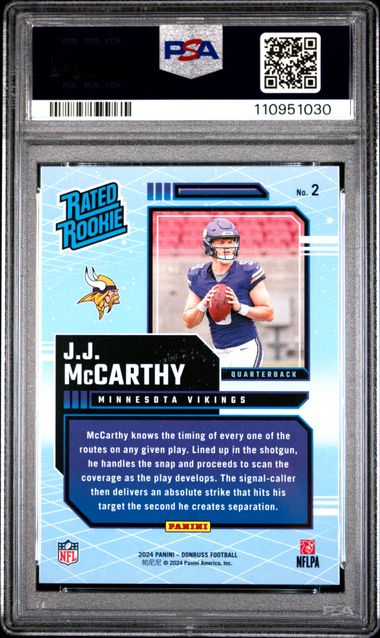 2024 Panini Donruss Rated Rookies Retro Jj Mccarthy #2 Gem Mt 10 back