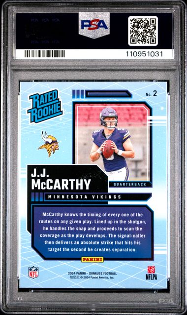 2024 Panini Donruss Rated Rookies Retro Jj Mccarthy #2 Gem Mt 10 back